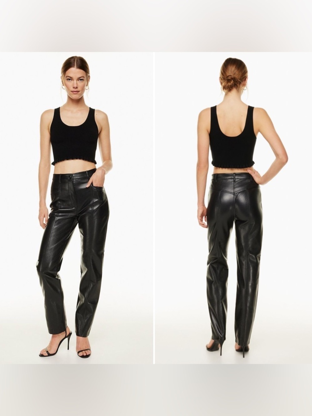 Wilfred Aritzia Rabel Pants Black High Waisted Vegan Leather Pants Women Size 28